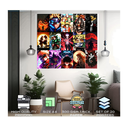KARTMAPLE Set of 10 Anime Printed Wall Posters, Various Anime Characters, Size: 11.9x8.3 inch (A4), 300 GSM Matt Paper