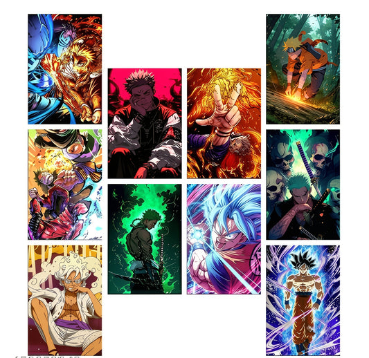 Set of 10 Anime Printed Wall Posters, Various Anime Characters, Size (8.3 x 11.7 Inches with HD Quality) 350 GSM