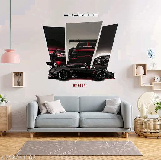 Artistic Decals Porsche Car Wall Sticker for Boys Room & Car Lovers | Sports Car Vinyl Decal for Bedroom, Garage, Office & Gaming Setup
