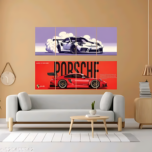 Premium Porsche Collage Poster Set of 8- Printed on 300 GSM Paper, Perfect for Car Enthusiasts and Wall Decor