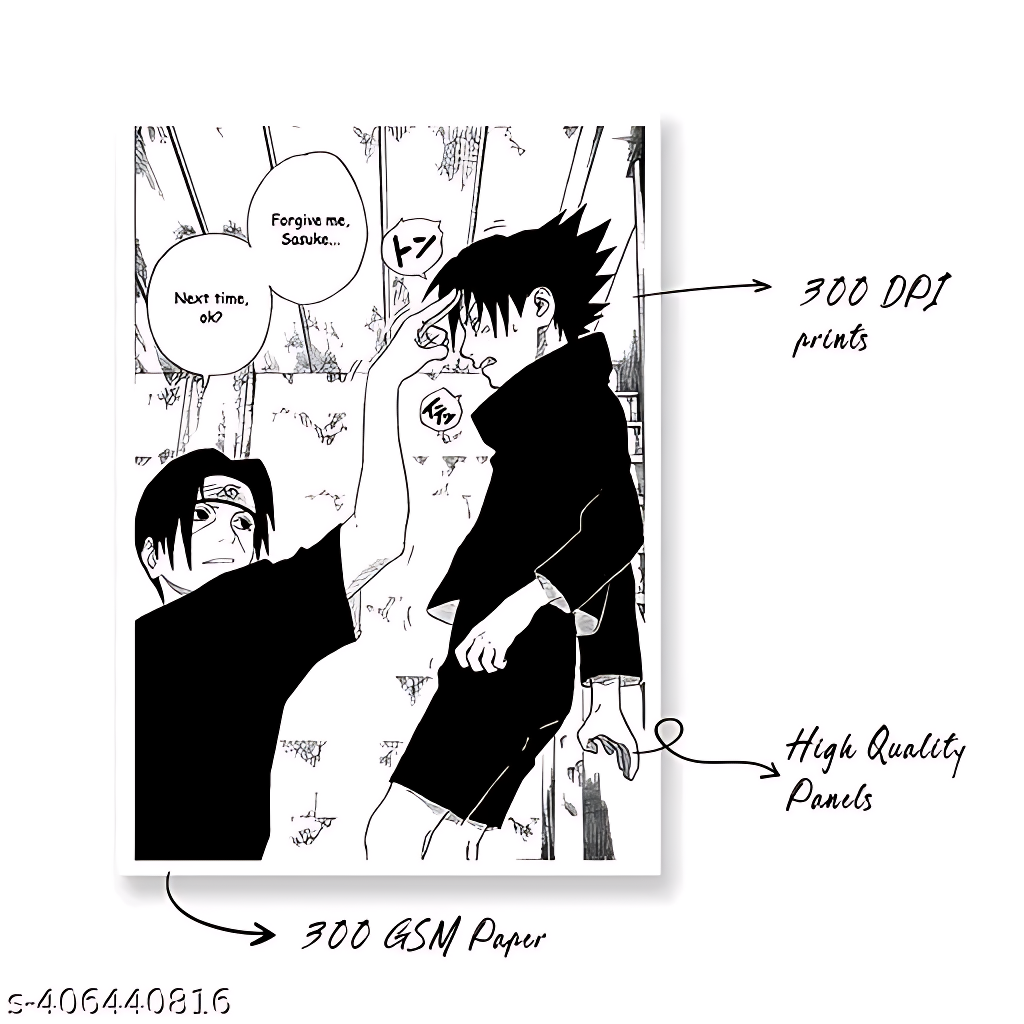 ThePosterMart Set of 12 Manga Style A4 Panels for Wall Art (21 x 29.7 cm, with HD Quality) - Illustration for Anime Fans -Multicolor (Itachi Manga Panel)