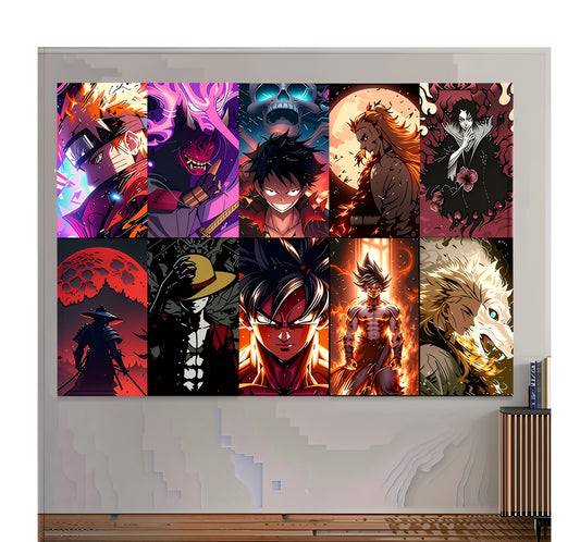 KARTMAPLE Set of 10 Anime  Printed Wall Posters, Various Anime Characters, Size: 11.9x8.3 inch (A4), 300 GSM Matt Paper
