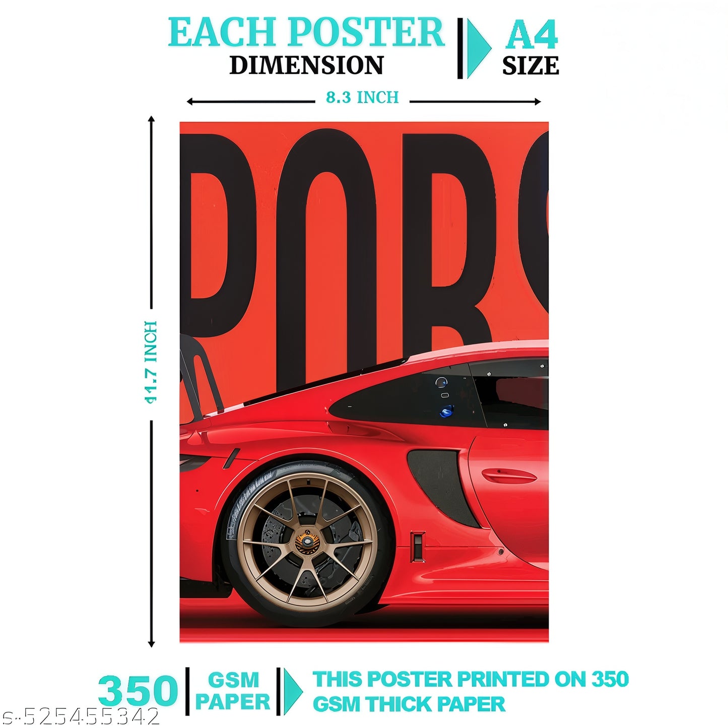 Premium Porsche Collage Poster Set of 8- Printed on 300 GSM Paper, Perfect for Car Enthusiasts and Wall Decor