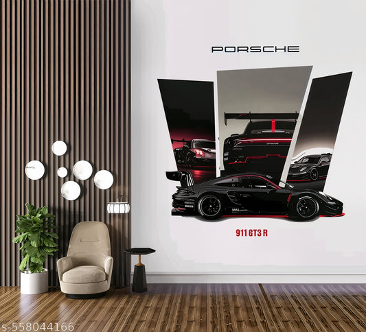Artistic Decals Porsche Car Wall Sticker for Boys Room & Car Lovers | Sports Car Vinyl Decal for Bedroom, Garage, Office & Gaming Setup