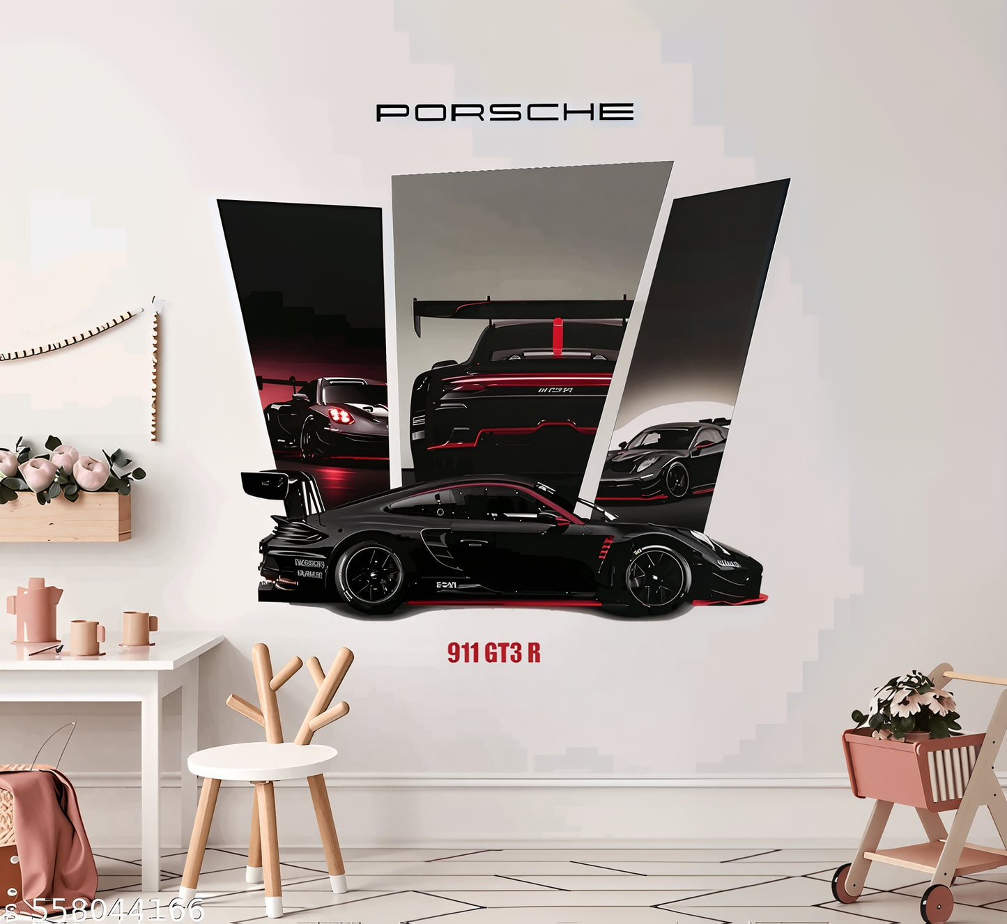 Artistic Decals Porsche Car Wall Sticker for Boys Room & Car Lovers | Sports Car Vinyl Decal for Bedroom, Garage, Office & Gaming Setup