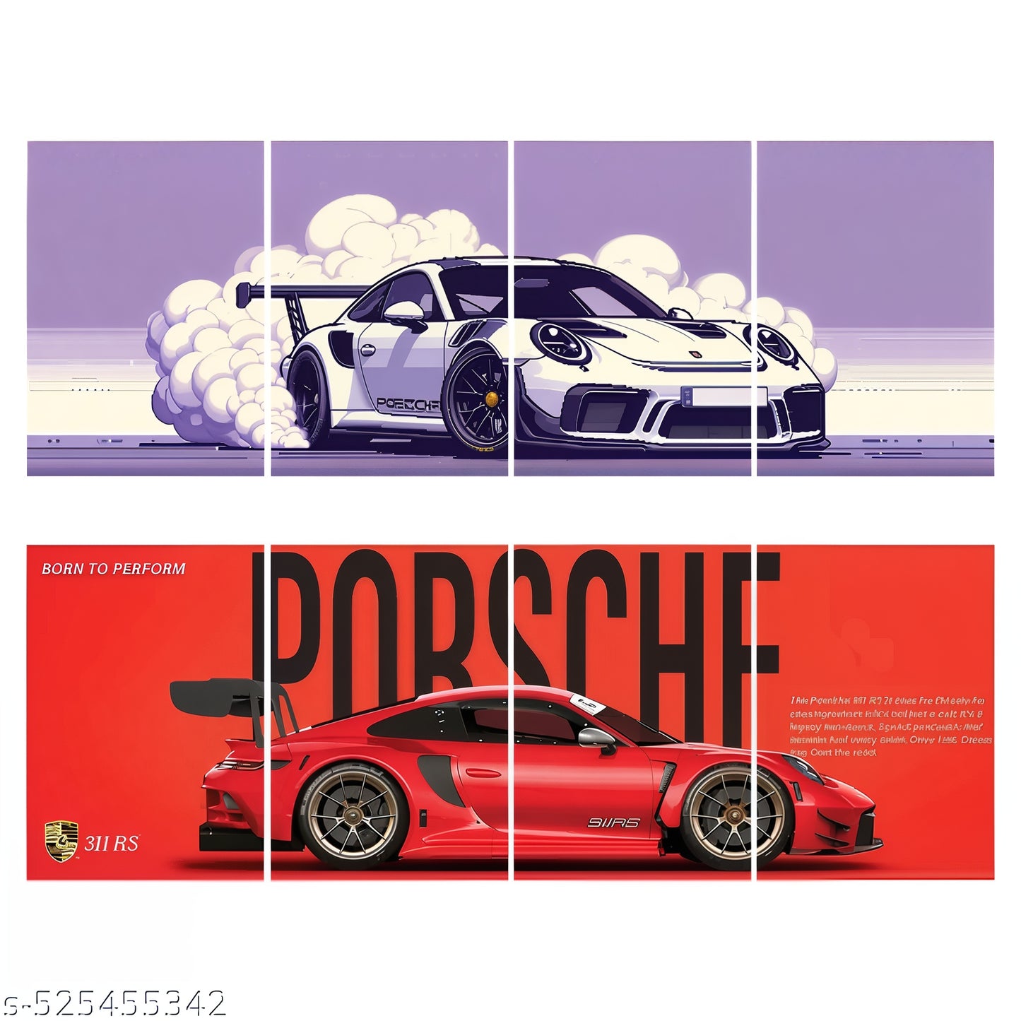 Premium Porsche Collage Poster Set of 8- Printed on 300 GSM Paper, Perfect for Car Enthusiasts and Wall Decor
