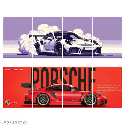 Premium Porsche Collage Poster Set of 8- Printed on 300 GSM Paper, Perfect for Car Enthusiasts and Wall Decor