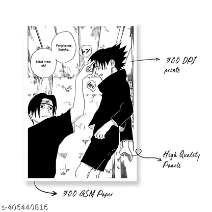 ThePosterMart Set of 12 Manga Style A4 Panels for Wall Art (21 x 29.7 cm, with HD Quality) - Illustration for Anime Fans -Multicolor (Itachi Manga Panel)