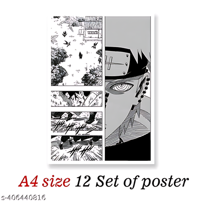 ThePosterMart Set of 12 Manga Style A4 Panels for Wall Art (21 x 29.7 cm, with HD Quality) - Illustration for Anime Fans -Multicolor (Itachi Manga Panel)